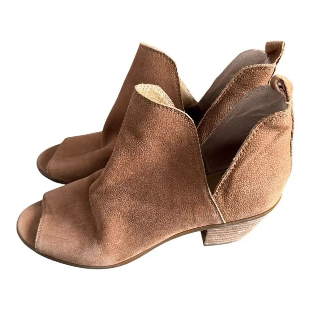 Lucky Brand Womens LK Barren Heeled Booties Brown Leather Open Toe 8.5 - Picture 10 of 11